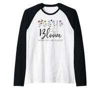 Bloom Where You Are Planted Wildflower Christian Bible Verse Camiseta Manga Raglan
