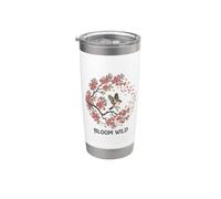 Bloom Wild Spring Bird Cita Cerezo Flor Amante Vuelo Nat Vaso térmico de acero inoxidable de doble pared
