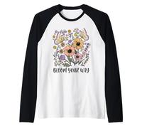 Bloom Your Way - Camiseta con Cita Floral de Mariposa y Flores Silvestres Camiseta Manga Raglan