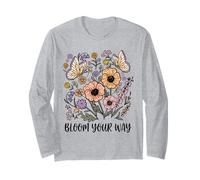 Bloom Your Way - Camiseta con Cita Floral de Mariposa y Flores Silvestres Manga Larga