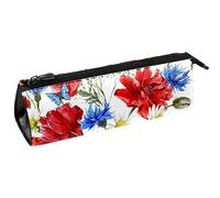 Blooming Amapola roja con mariposa azul bolsa de papelería, bolsa de lápices, bolsa de cosméticos, bolsa compacta con cremallera, multicolor, 5.5 ×6 ×20CM/2.2x2.4x7.9 in, Organizador de bolsas