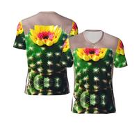 Blooming Cactus - Camiseta deportiva de fútbol para hombre, cuello en V, manga corta, ajuste holgado, Negro, 3XL