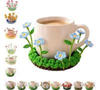 Blooming Crochet Coaster,Handmade Pop-Up Flowers Coasters Crochet，J | Unique 3D Flower Cup Mat,Flip Pop Up Daisy Bloom,Cozy Coffee Table and Desk Decor for Coffee Tabletop Protection and Home