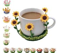 Blooming Crochet Coaster,Handmade Pop-Up Flowers Coasters Crochet，K | Unique 3D Flower Cup Mat,Flip Pop Up Daisy Bloom,Cozy Coffee Table and Desk Decor for Coffee Tabletop Protection and Home