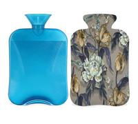 Blooming Flowers Botella de agua caliente con tapa, bolsa de agua caliente transparente de 2 l para compresas frías calientes, calentador de manos, alivio del dolor de cuello y hombros (floral