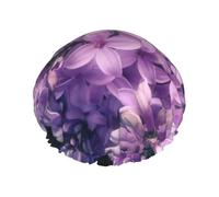 Blooming - Gorro de ducha con estampado de flores moradas, gorro de ducha forrado para mujer, reutilizable, doble capa impermeable