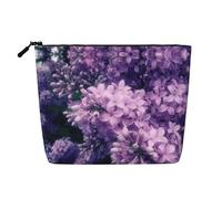 Blooming - Organizador de cosméticos con flores moradas, bolsa grande de cáñamo falso, resistente al agua, bolsa con cremallera para viajes diarios