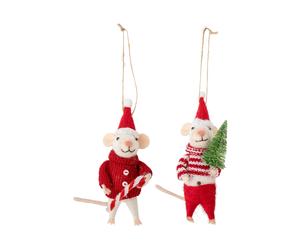 Bloomingville Adorno navideño Peo lana 2 piezas Ratones navideños
