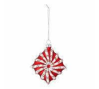 Bloomingville Candy Ornament - Bola de Navidad con Forma de Menta (Cristal, diámetro: 9 cm), Color Rojo