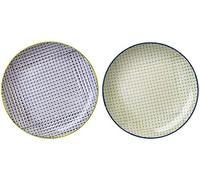 Bloomingville Carla Lapis - Juego de 2 platos de postre retro (20 cm de diámetro), diseño vintage, color azul y verde