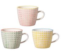 Bloomingville Carla Spring - Juego de 3 Tazas con asa (9,5 x 8 cm, cerámica, 280 ml), diseño Retro, Color Rosa, Verde y Amarillo