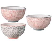 Bloomingville Cecile - Juego de 3 cuencos para postre (11,5 cm de diámetro, cerámica, 280 ml), color gris y rosa