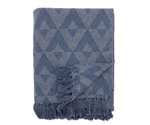 Bloomingville Colcha de alta calidad, 160 x 130 cm, versátil manta de algodón reciclado, ideal como manta de sofá, suave y fácil de limpiar (azul oscuro y claro)