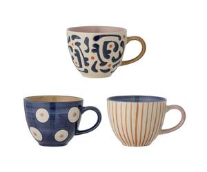 Bloomingville Eviaya - Juego de 3 tazas (cerámica, 9,5 x 7 cm, 290 ml), color azul