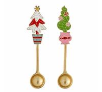 Bloomingville Freydis 82061146 - Juego de 2 cucharas con árbol de Navidad (zinc, 12,5 cm), color rojo