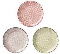Bloomingville Isabella - Juego de 3 platos de postre retro (20 cm de diámetro), diseño vintage, color rojo y verde lavanda