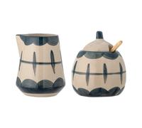 Bloomingville Jarra de leche y azucarero Allium ondas azules-bambú