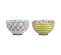 Bloomingville Juego de 2 cuencos coloridos Patrizia de cerámica con diseño colorido. Cuencos elegantes y prácticos para el uso diario o como elemento decorativo en la mesa del comedor.