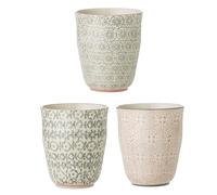 Bloomingville Juego de 3 tazas Cécile, color rosa y gris, cerámica, 8,5 cm