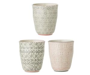 Bloomingville Juego de 3 tazas Cécile, color rosa y gris, cerámica, 8,5 cm