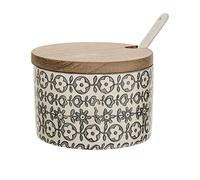 Bloomingville Maceta de sal con tapa y cuchara Karine Retro azucarero vintage para mermelada Ø 10 cm, gris, cerámica, capacidad de aprox. 250 ml