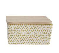 Bloomingville Mantequera Cerámica Amarillo Blanco Cubierta de Madera Bambú Lata