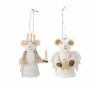 Bloomingville PEO - Juego de Dos Adornos de Lana en Forma de Ratones pequeños, Color Blanco, Dimensiones: H12xW7