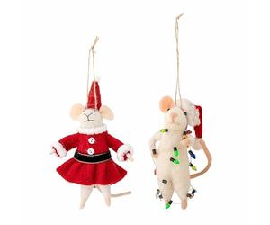 Bloomingville PEO Ornamento, Lana, Blanco, Largo x Alto 13 x Ancho 4,5 x Largo 12 x Alto 10 x Ancho 8 cm, Juego de 2