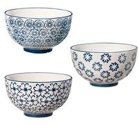 Bloomingville Petit Bows Kristina - Cuenco para arroz postre helado Ø 11,5 cm, azul, cerámica, lote de 3, capacidad 280 ml
