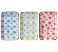 BLOOMINGVILLE Plato para Servir Carla - Rectangular de Colores L 19 x W 12 cm, Rojo Azul Verde, Cerámica, Juego de 3