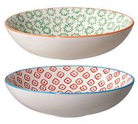 BLOOMINGVILLE Plato soperos Emma - Cuencos de Cereales, para Desayuno, Sopa, Fruta, Ensalada, Plato Hondo ø 19 cm, Verde Rojo, Cerámica, Juego de 2, Capacidad 550 ml