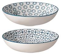 BLOOMINGVILLE Plato soperos Kristina - Cuencos de Cereales, para Desayuno, Sopa, Fruta, Ensalada, Plato Hondo ø 19 cm, Azul, Cerámica, Juego de 2, Capacidad 550 ml