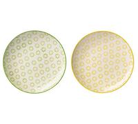 BLOOMINGVILLE Platos con Motivo Isabella - de Colores ø 20 cm, Verde Amarillo, Cerámica, Juego de 2