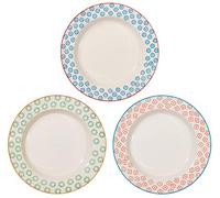 BLOOMINGVILLE Platos de Sopa Emma - Plato soperos de Loza Ø 24 x H 4 cm, Rojo Azul Verde, Cerámica, Juego de 3, Capacidad 400 ml