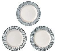 BLOOMINGVILLE Platos de Sopa Kristina - Plato soperos de Loza Ø 24 x H 4 cm, Azul, Cerámica, Juego de 3, Capacidad 400 ml