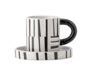 Bloomingville Taza con base Frankie 30 cl Negro-blanco