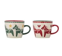 Bloomingville Taza de Cerámica SIFFER Navidad Con Caballos Blanco Rojo Verde 2
