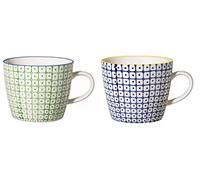 BLOOMINGVILLE Tazas con Asas Carla Lapis - Tazas de café, Tazas de té para la Oficina y el hogar ø 9,5 x H 8 cm, Verde Azul, Cerámica, Juego de 2, Capacidad 280 ml