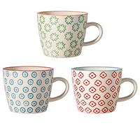 Bloomingville Tazas con Asas Emma - Tazas de café, Tazas de té para la Oficina y el hogar ø 9,5 x H 8 cm, Verde Azul Rojo, Cerámica, Juego de 3, Capacidad 280 ml