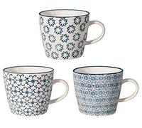 BLOOMINGVILLE Tazas con Asas Kristina - Tazas de café, Tazas de té para la Oficina y el hogar ø 9,5 x H 8 cm, Azul, Cerámica, Juego de 3, Capacidad 280 ml