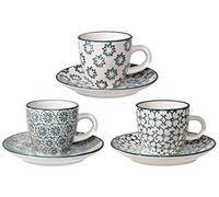 BLOOMINGVILLE Tazas de Café Espresso con Platos Kristina - Tazas para espreso de Colores C: Ø 6 x H 5,5 cm, S: Ø 11,5 cm, Azul, Cerámica, Juego de 3, Capacidad 80 ml