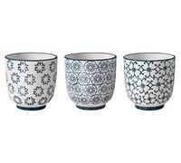 BLOOMINGVILLE Tazas pequeñas sin Asas Kristina - Tazas de café, Tazas de té para la Oficina y el hogar ø 7 x H 7 cm, Azul, Cerámica, Juego de 3, Capacidad 160 ml