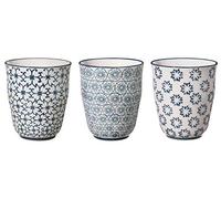 BLOOMINGVILLE Tazas sin Asas Kristina - Tazas de café, Tazas de té para la Oficina y el hogar Ø 8,5 x H 10 cm, Azul, Cerámica, Juego de 3, Capacidad 300 ml