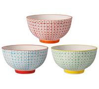 BLOOMINGVILLE Tazón de cerreal de Colores Carla - Cuencos de Cereales, para Desayuno, Sopa, Fruta, Ensalada Ø 13,5 cm, Rojo Azul Verde, Cerámica, Juego de 3, Capacidad 420 ml