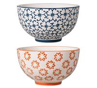 BLOOMINGVILLE Tazón de cerreal de Colores Kristina - Cuencos de Cereales, para Desayuno, Sopa, Fruta, Ensalada Ø 13,5 cm, Azul Rojo Naranja, Cerámica, Juego de 2, Capacidad 420 ml