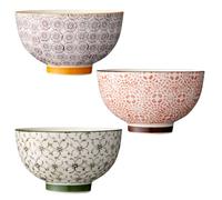 BLOOMINGVILLE tazones de Colores Retro Isabella - Cuencos de Cereales, para Desayuno, Sopa, Fruta, Ensalada Ø 11,5 cm, Violeta Rojo Gris, Cerámica, Juego de 3, Capacidad 280 ml