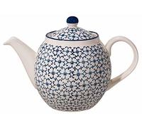 Bloomingville Tetera Kristina Retro grande con colador integrado delante de la boquilla vintage de 14 cm, color azul, cerámica, capacidad de aprox. 1200 ml