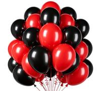 BlooMoo Globos negros y rojos, 50 unidades de globos de látex rojo mate y negro, globos de helio para cumpleaños, bodas, compromisos, día de San Valentín, baby shower, graduaciones, fiestas