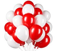 BlooMoo Globos rojos y blancos, 50 globos de látex blanco y rojo, globos de helio para cumpleaños, bodas, compromisos, día de San Valentín, baby shower, festivales, carnaval, fiestas, decoraciones de