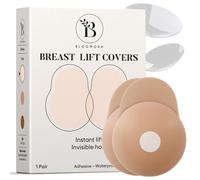 BLOOMORA Pezoneras Mujer con Efecto Push-Up - Cubrepezones Adhesivos de Silicona Reutilizables - Invisibles con Lengüeta de Elevación - Talla 1 (Copas C-D) - Crema